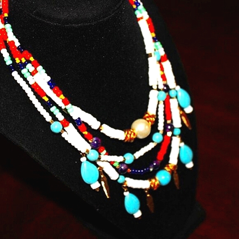 Boho Beaded Layered Necklace Handmade– - Picture 3 of 6